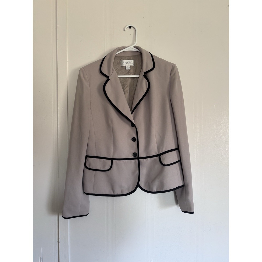 Casual Corner Annex Acetate Women's Blazer Size 10 Taupe Black